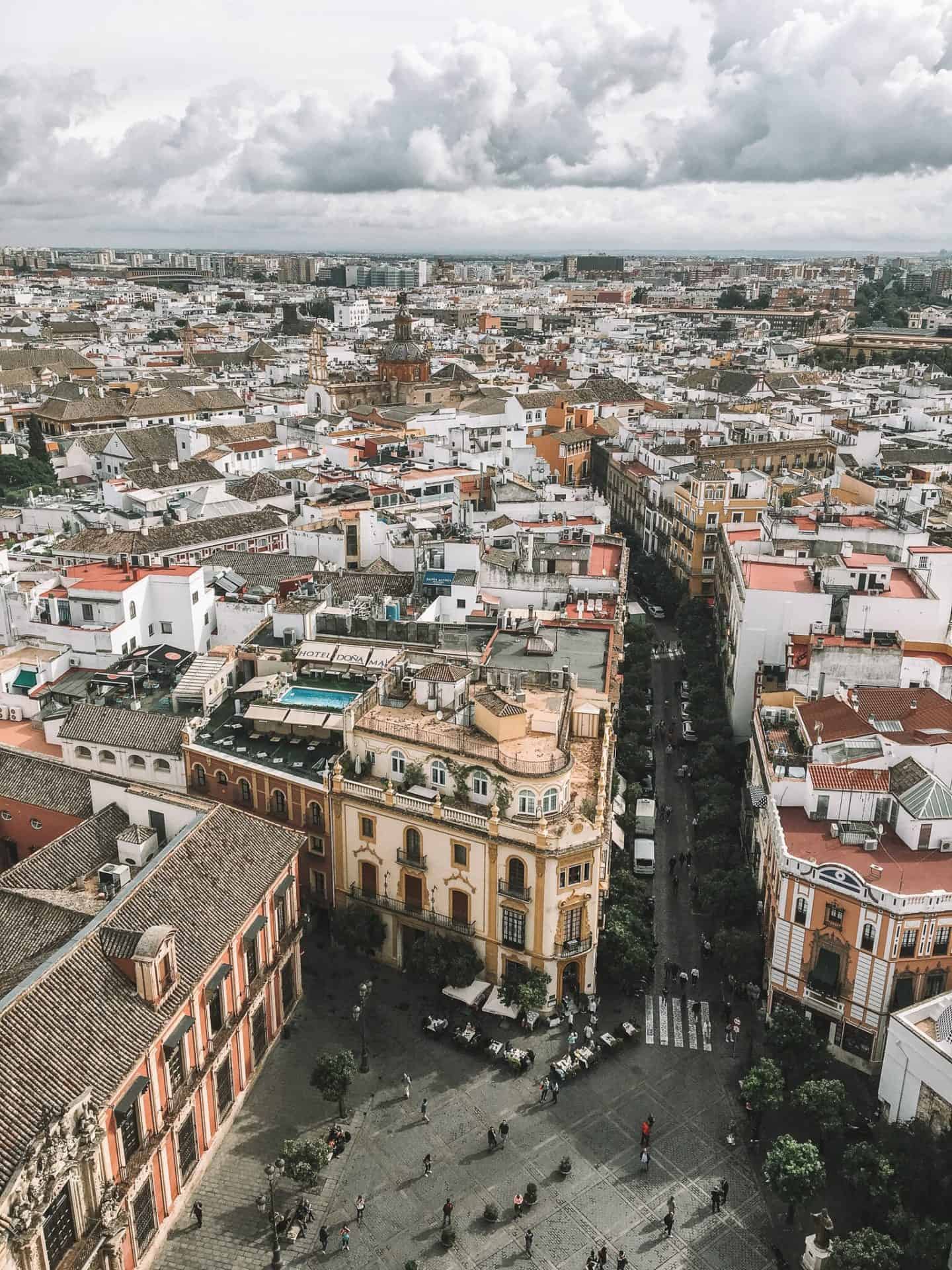 View of the city of Seville from above.