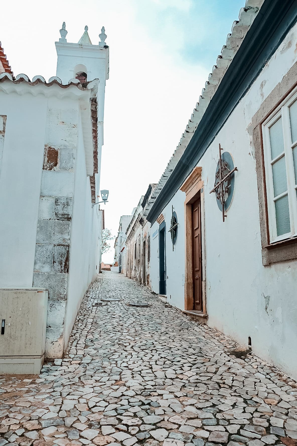 View of the cobblestone streets in Old Town Tavira