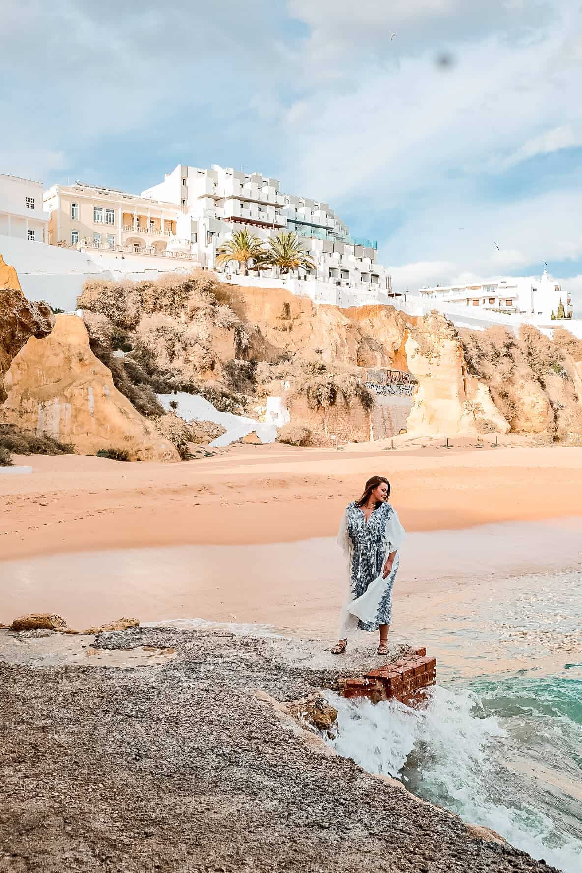 How to go to Albufeira From Faro? Standing on the beach of Albufeira.