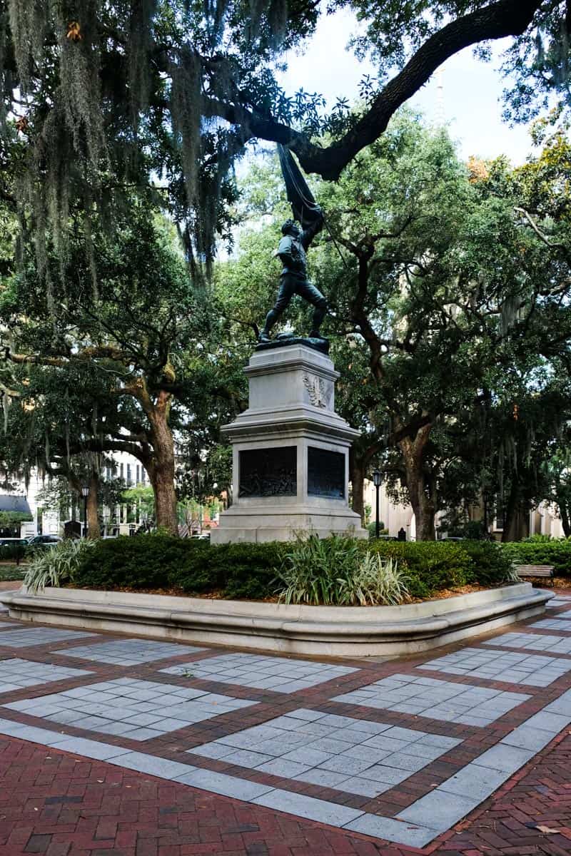 A statue in the historic district during my solo road trip to Savannah, GA.