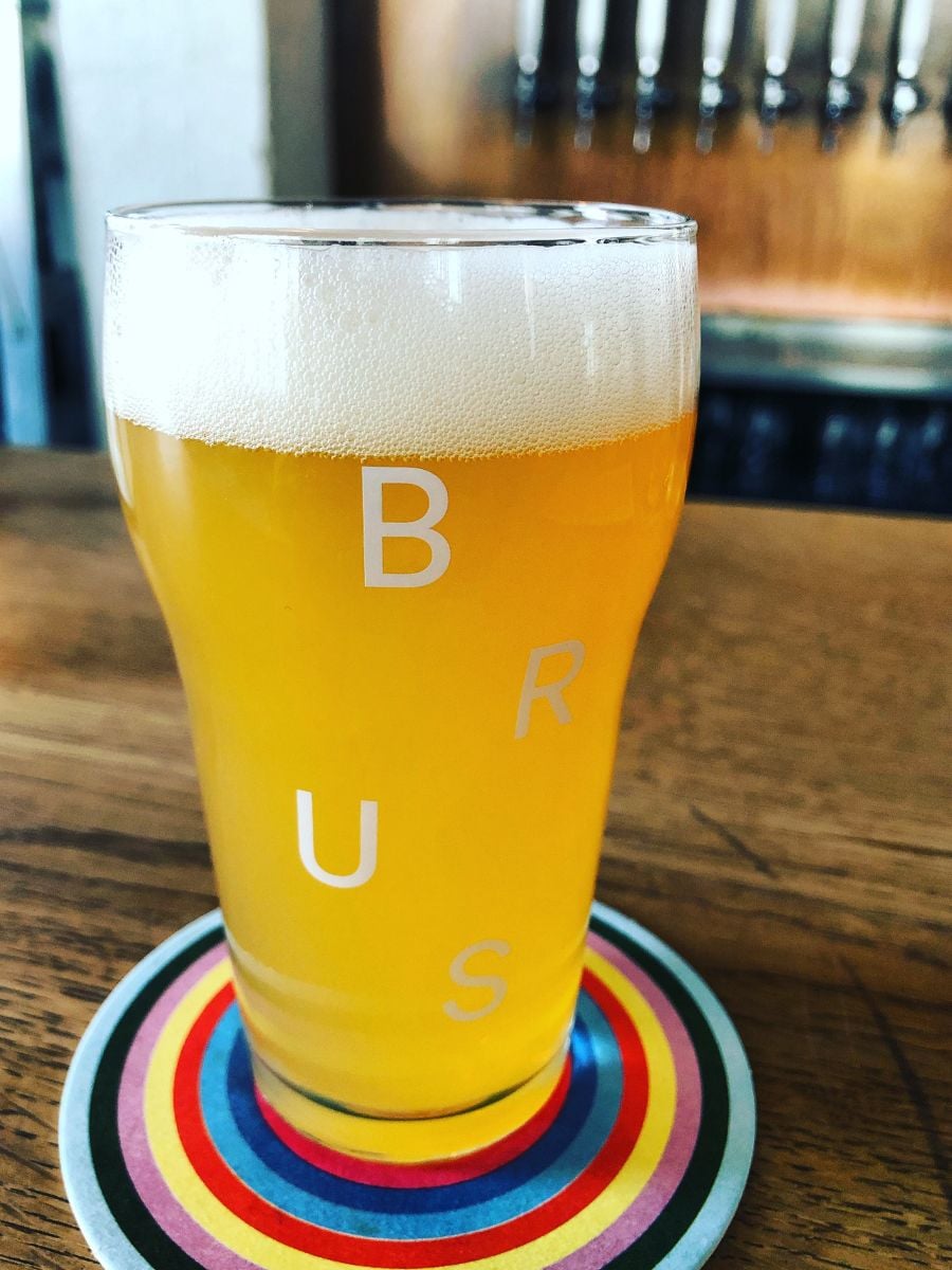 Glass of craft beer at BRUS brewery in Copenhagen.