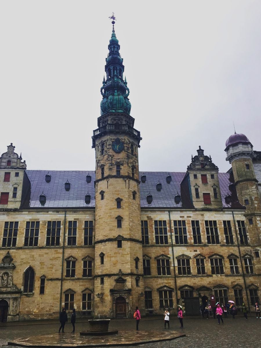Kronborg Castle in Helsing&oslash;r, Denmark, with its historic fortress walls and central tower.