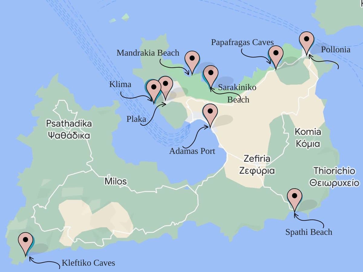 Map of Milos Beaches