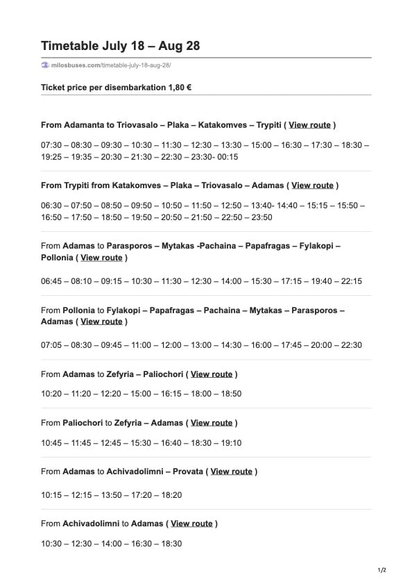 Milos Bus Schedule