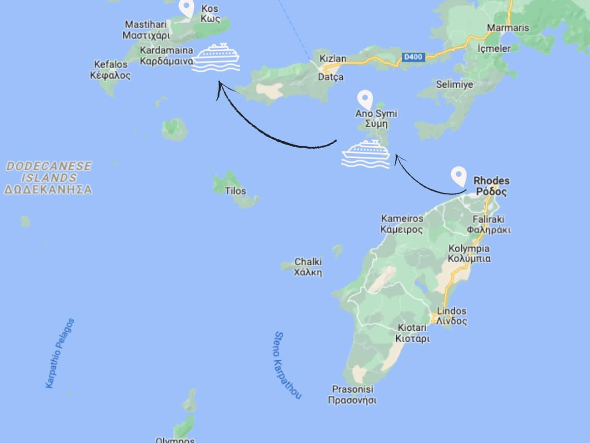 Rhodes - Symi - Kos Greek Island Hopping Route
