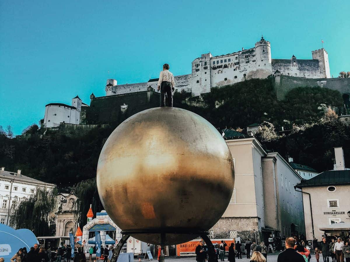 Exploring Salzburg in 2 days and visiting the iconic round ball with man on top the center of Salzburg