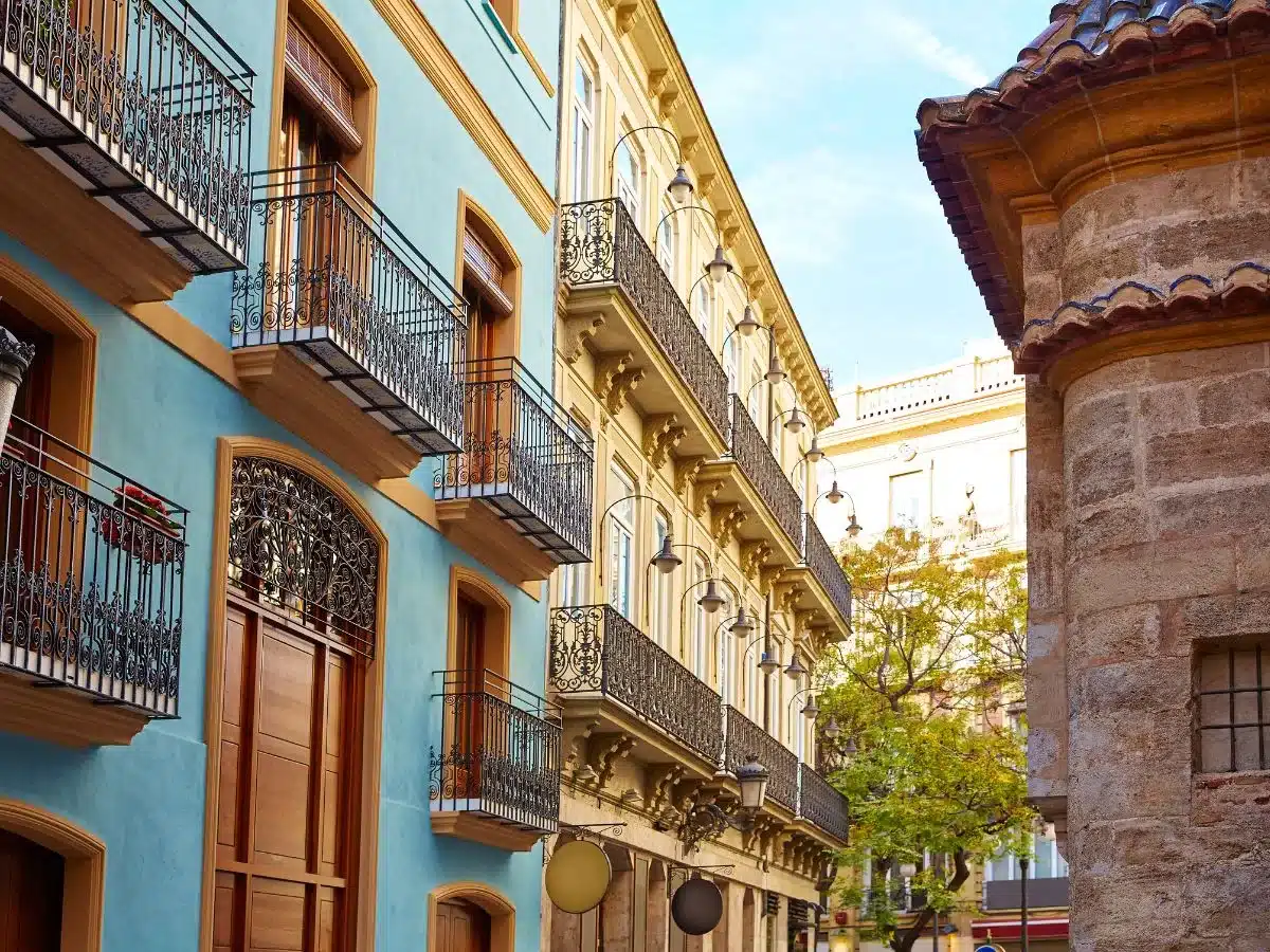 Colorful buildings in Valencia Spain. 