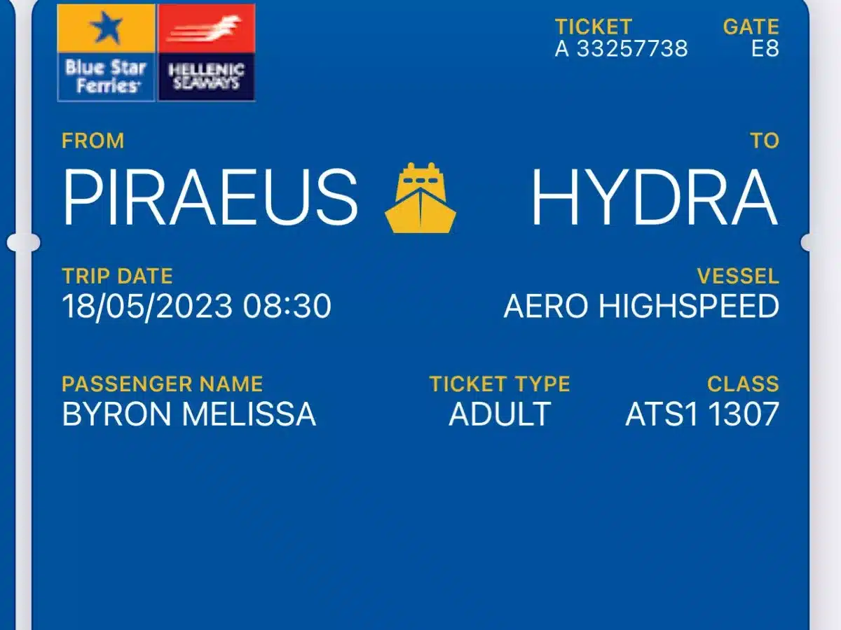 Ferry to Hyrdra from Athens ticket