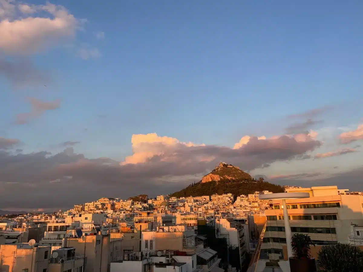 A picture of Lycabettus Hill  in the distance