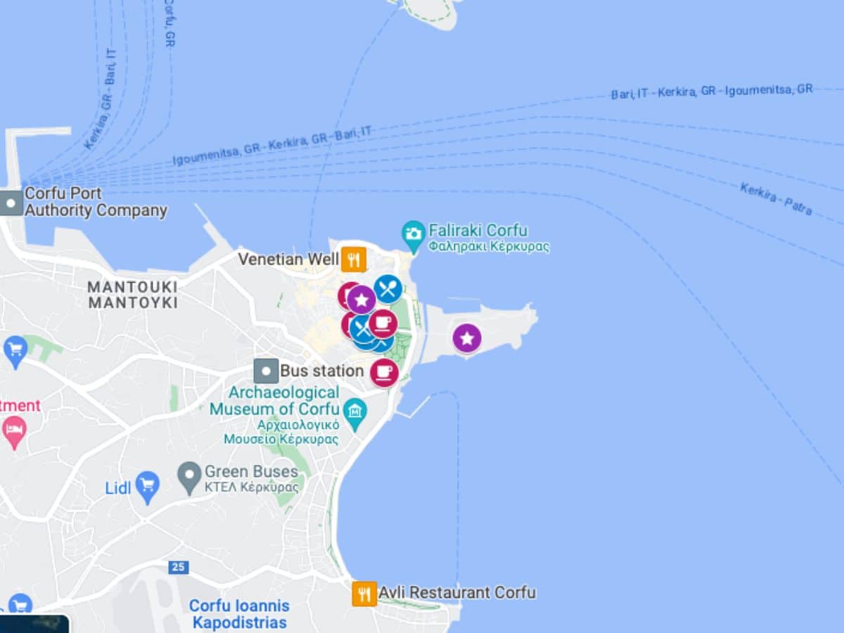 Google map of Corfu, Greece