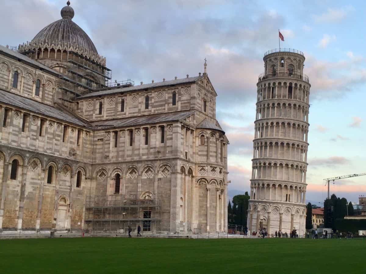 The leaning tower of Pisa is a building that is leaning to one side.