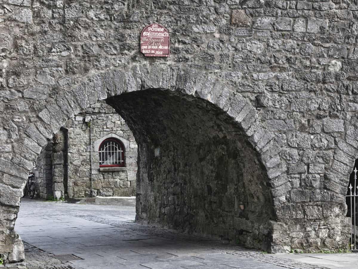 the medieval archway of the Spanish arch in Galway