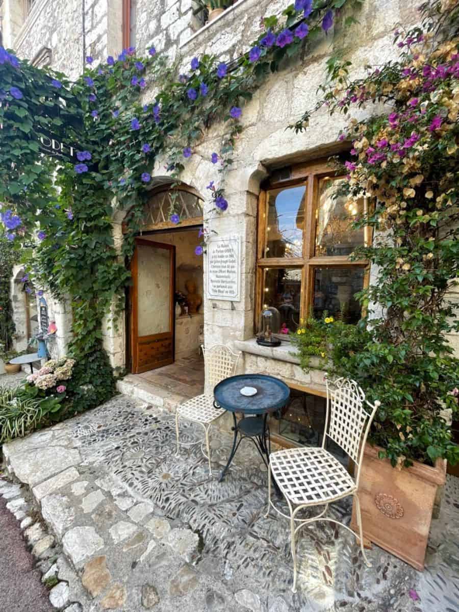 An idyllic French cafe in a brick building on the way to Cannes from Marseille.