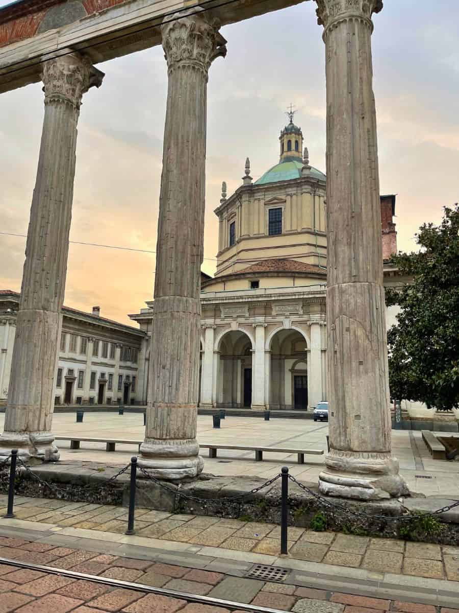 The ancient columns of a safe square for solo travel Milan