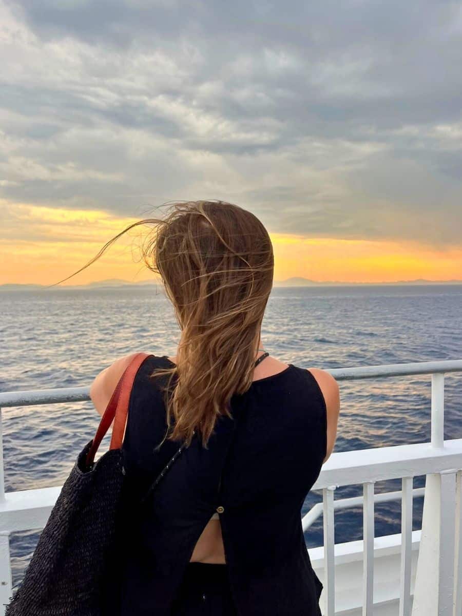 A woman on the ferry to crete in Greece
