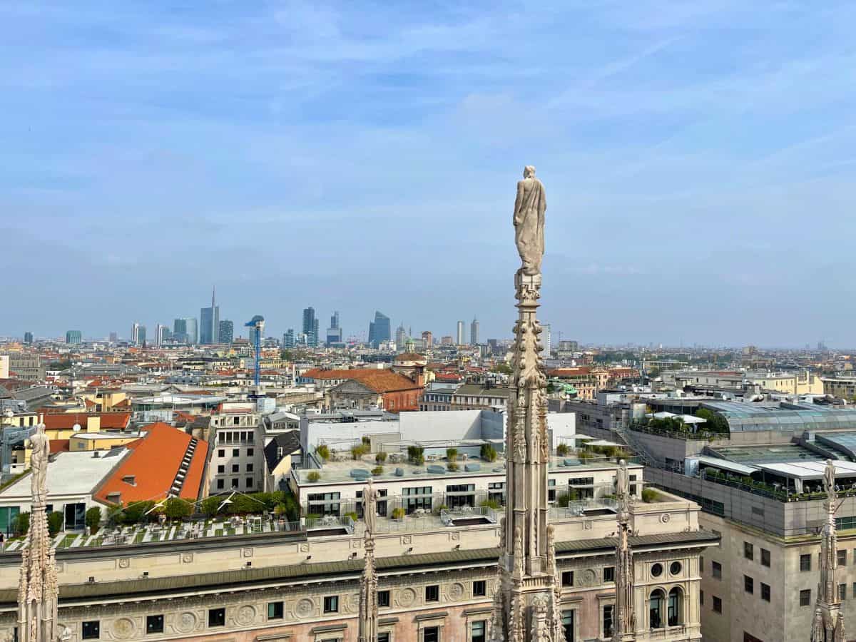 View of the city of Milan and all its buildings from the top of the Duomo Milan church