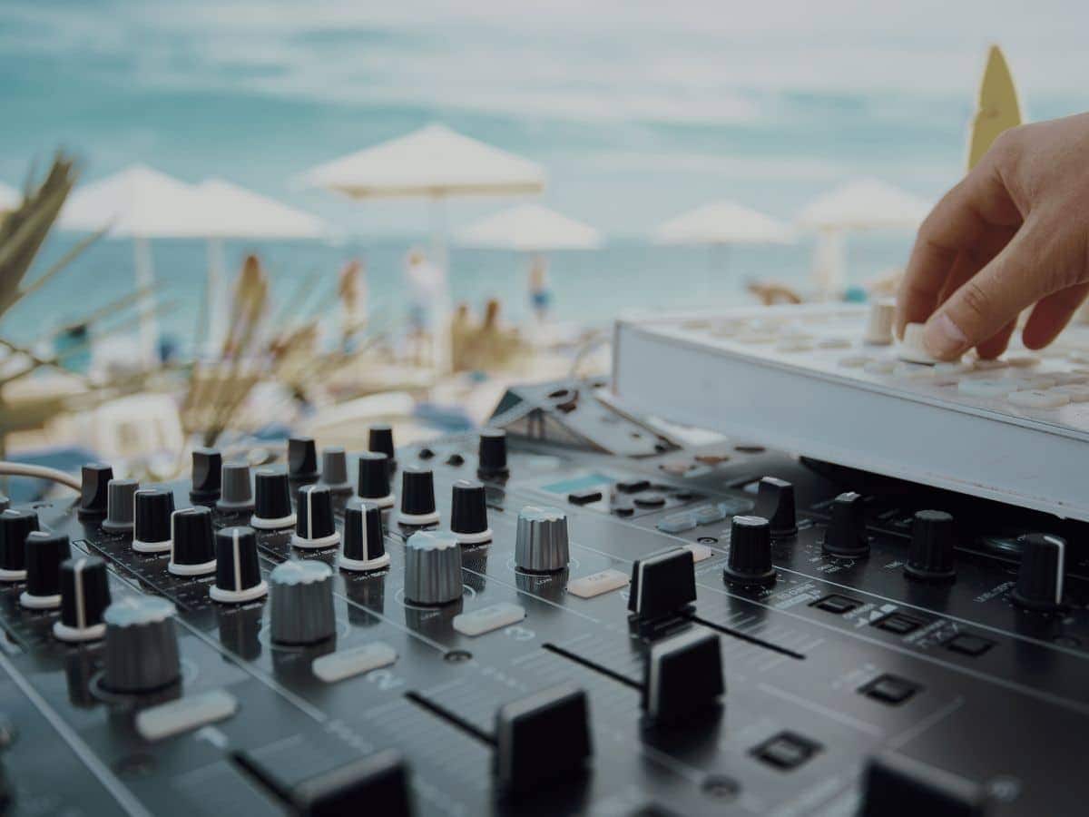 a music dj board at a beach club in greece
