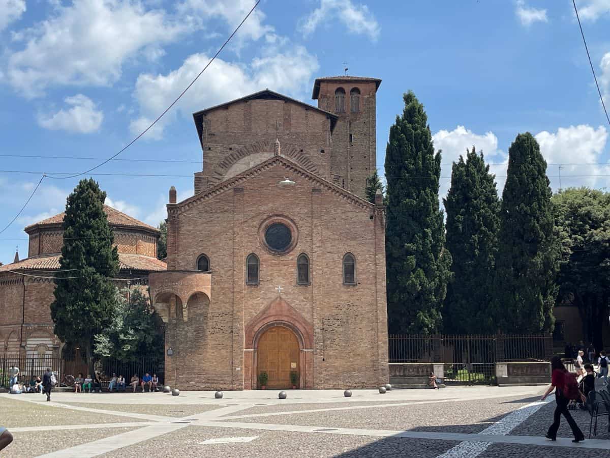 The Seven Churches in Bologna. It is a picture of the ancient red brick church.