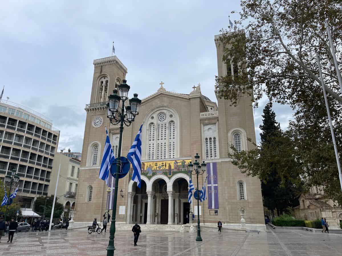 Neoclassical style church in Athens in December