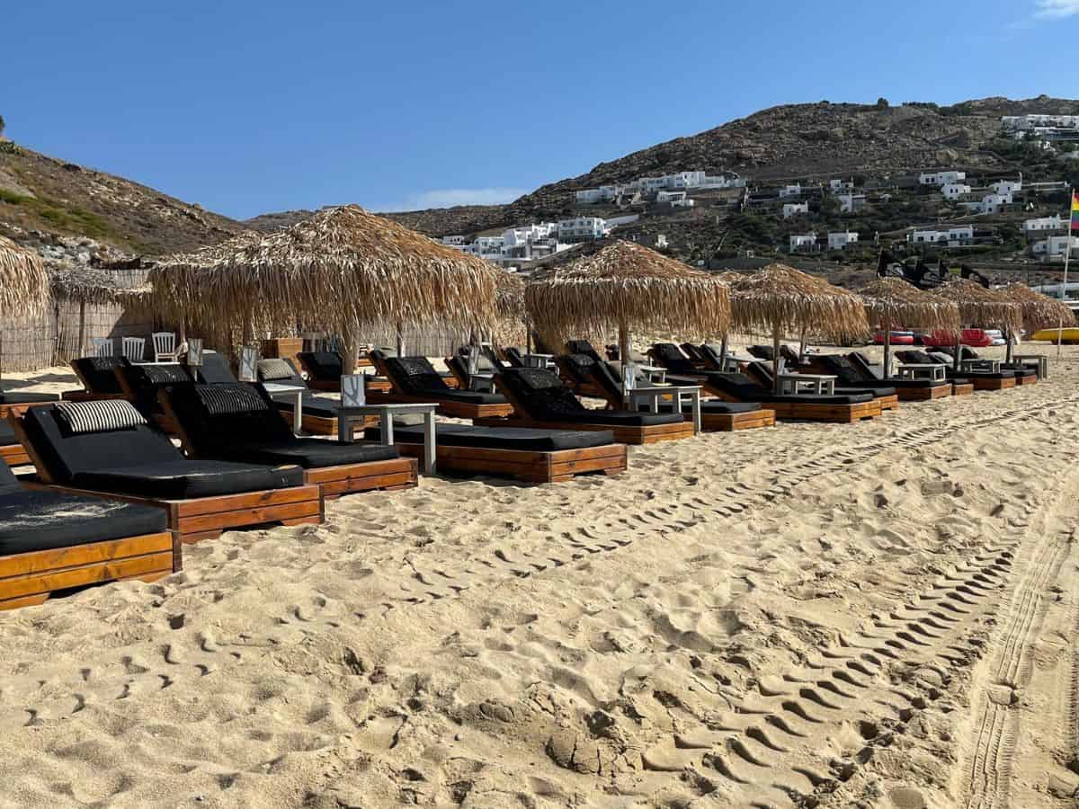 Empty beach chairs on solo trip to Mykonos