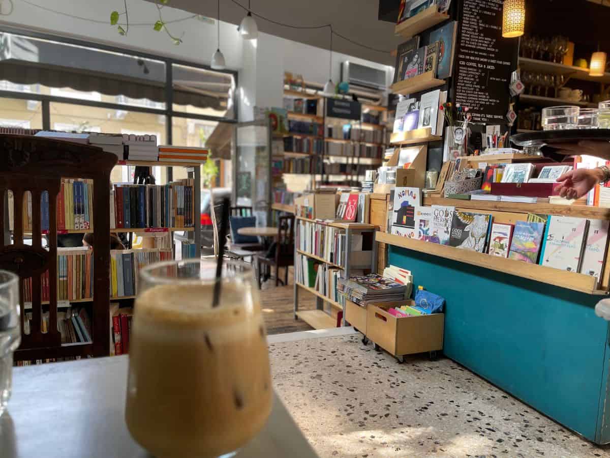 Coffee in Little Tree Books. One of the Best Cafes in Athens, Greece