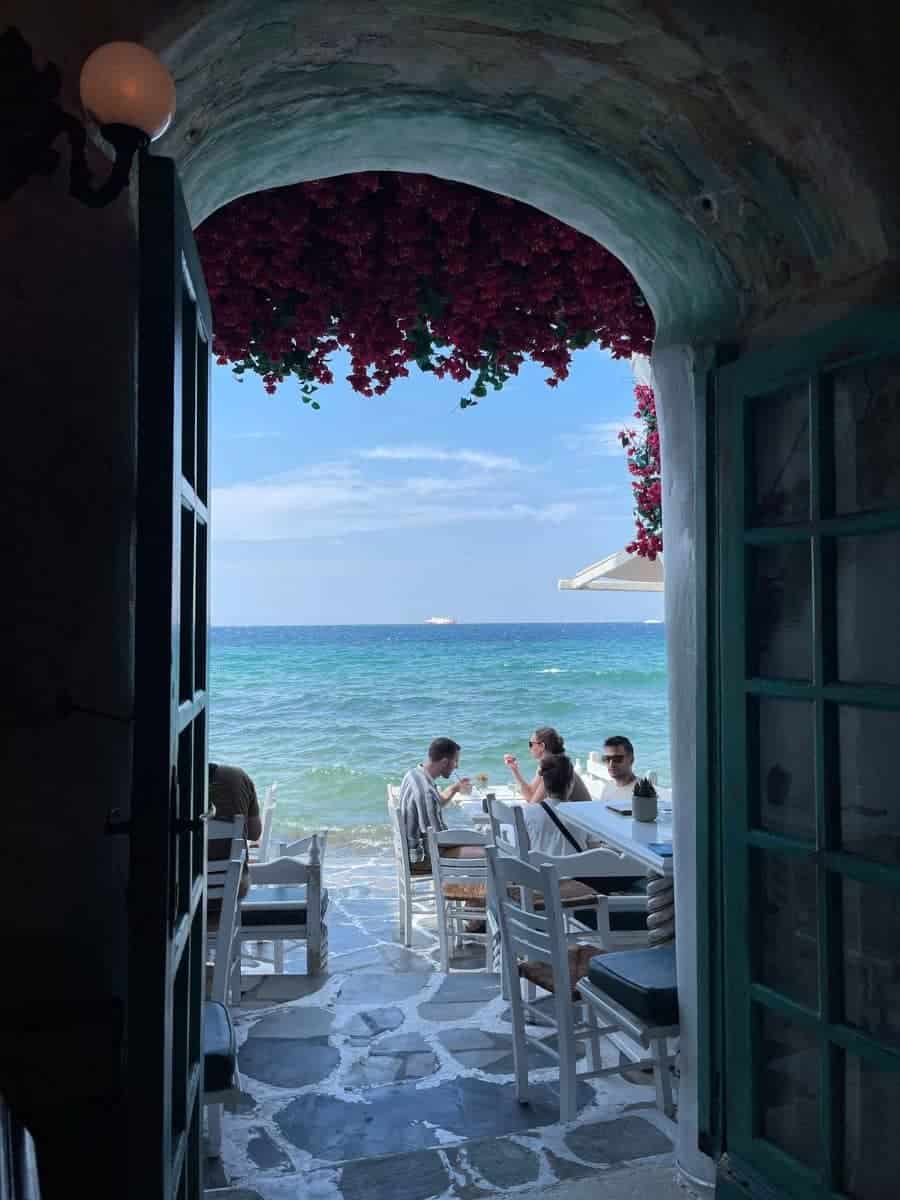 Looking out from the doorway in Mykonos and seeing the ocean
