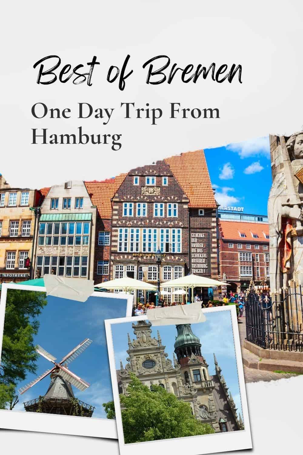 Collage of Bremen's must-visit attractions, featuring the Bremen Town Hall, Roland Statue, and the vintage streets of the Schnoor Quarter, with vibrant flower boxes and gothic architecture