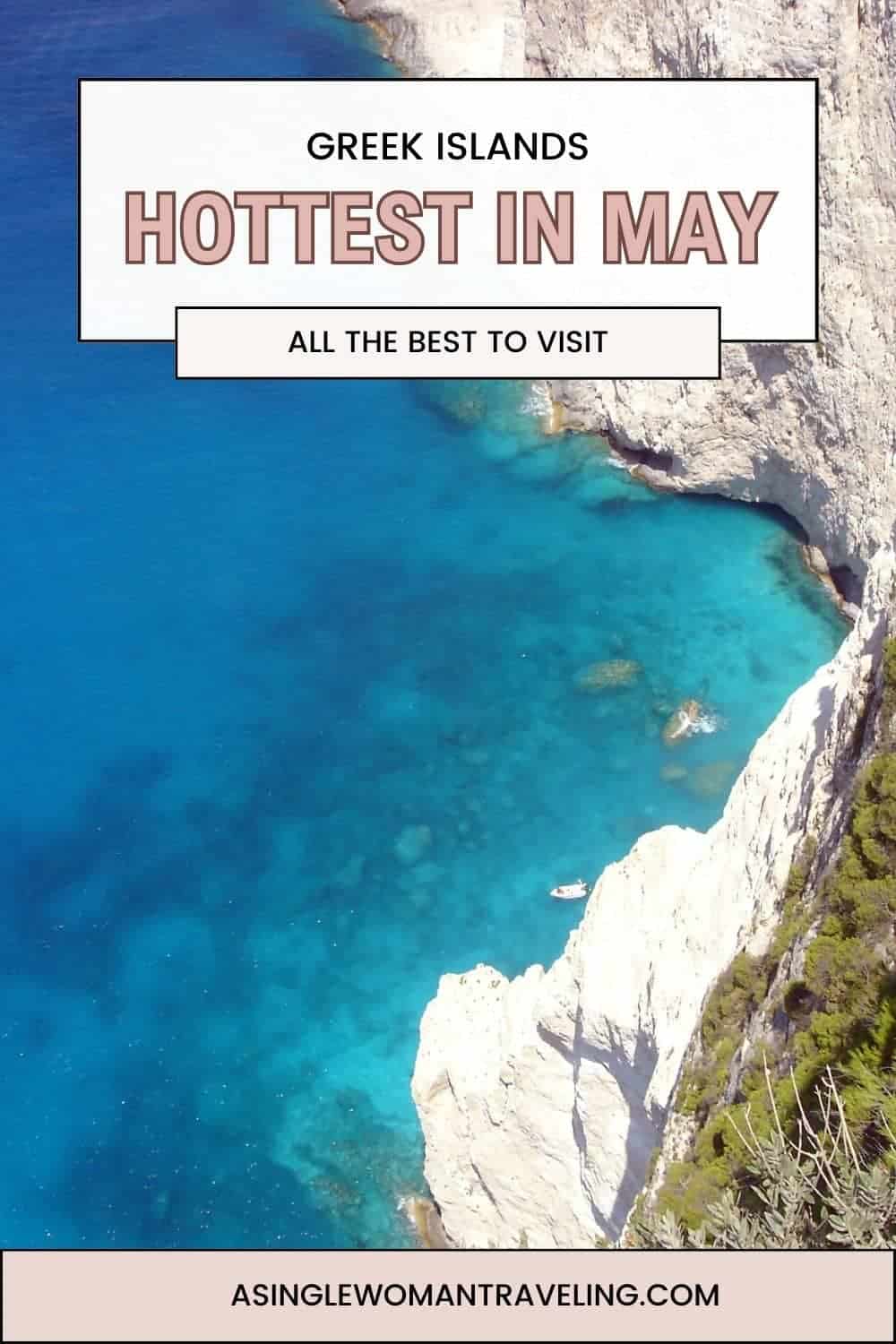 Breathtaking cliffside view of the turquoise sea surrounding a Greek island, inviting travelers to experience the warmth of May.