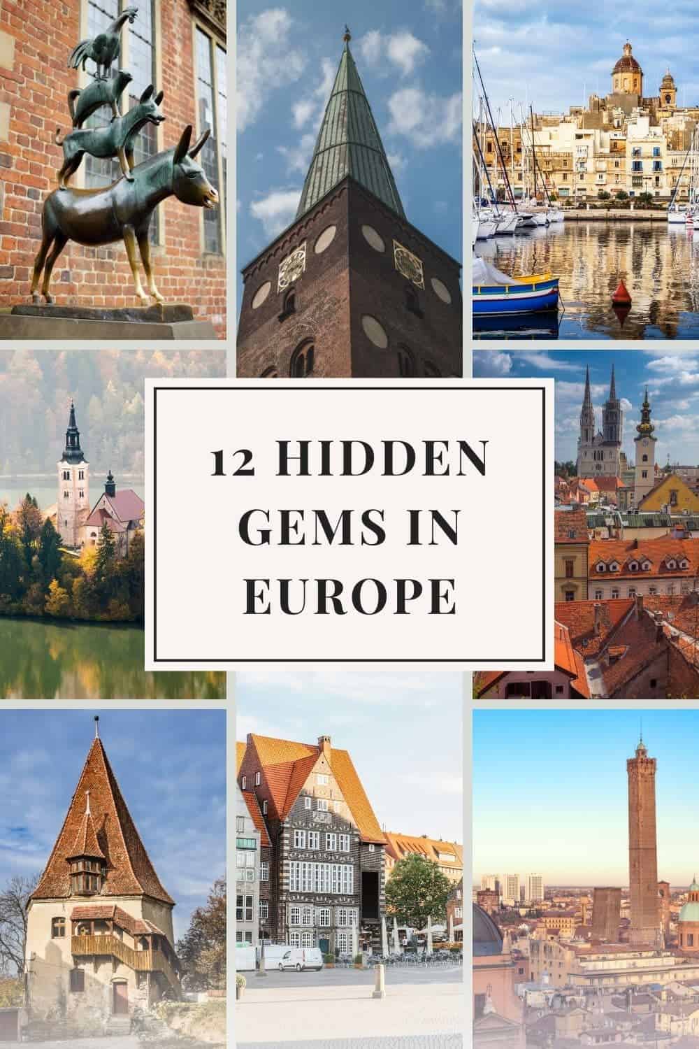 A vivid collage of European secrets, showcasing the red-brick architecture of Toulouse, France, the ancient Alhambra of Granada, Spain, and the cobbled charm of Sighisoara, Romania, each a hidden gem with a story to tell