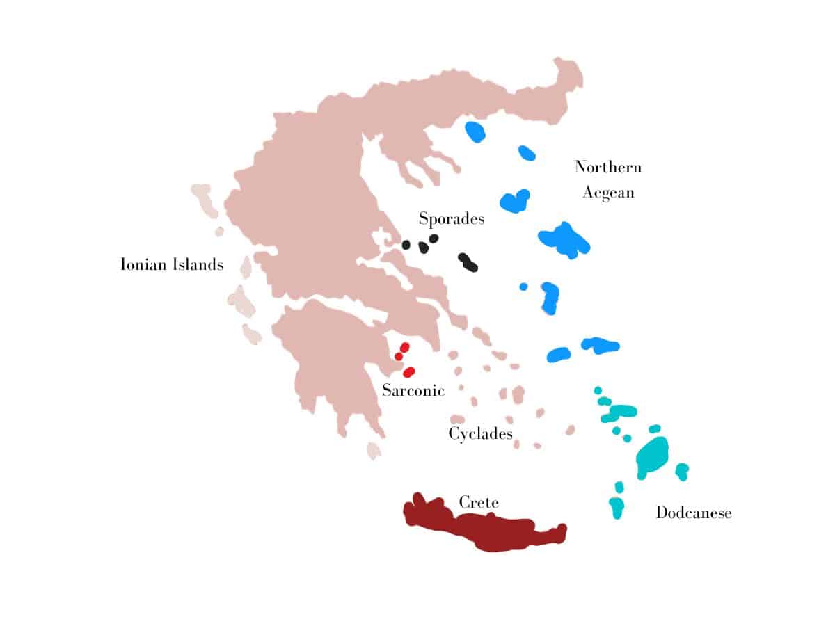 A drawing map of the Greek Island Groups