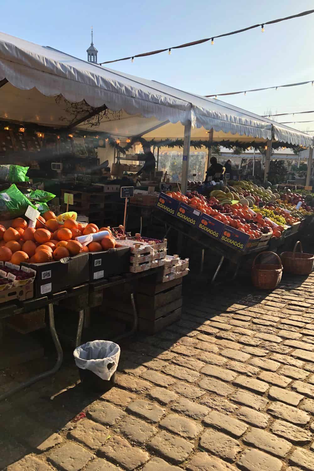 Fresh Food Market stalls with veggies in Copenhagen