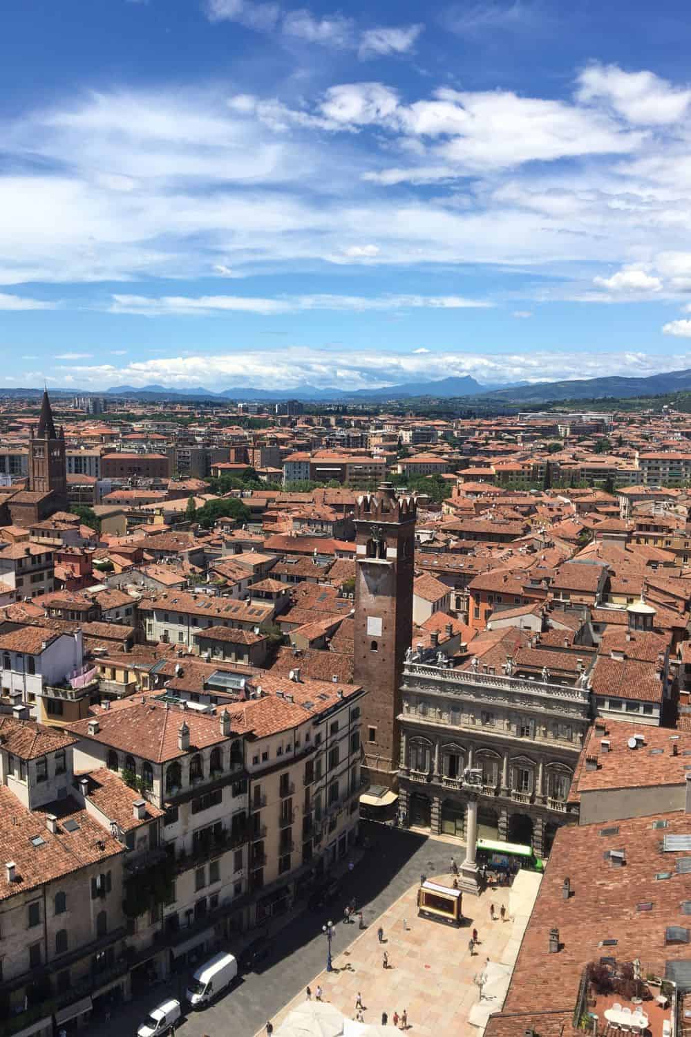 A view of Piazza delle Erbe from the top of Torre dei Lamberti