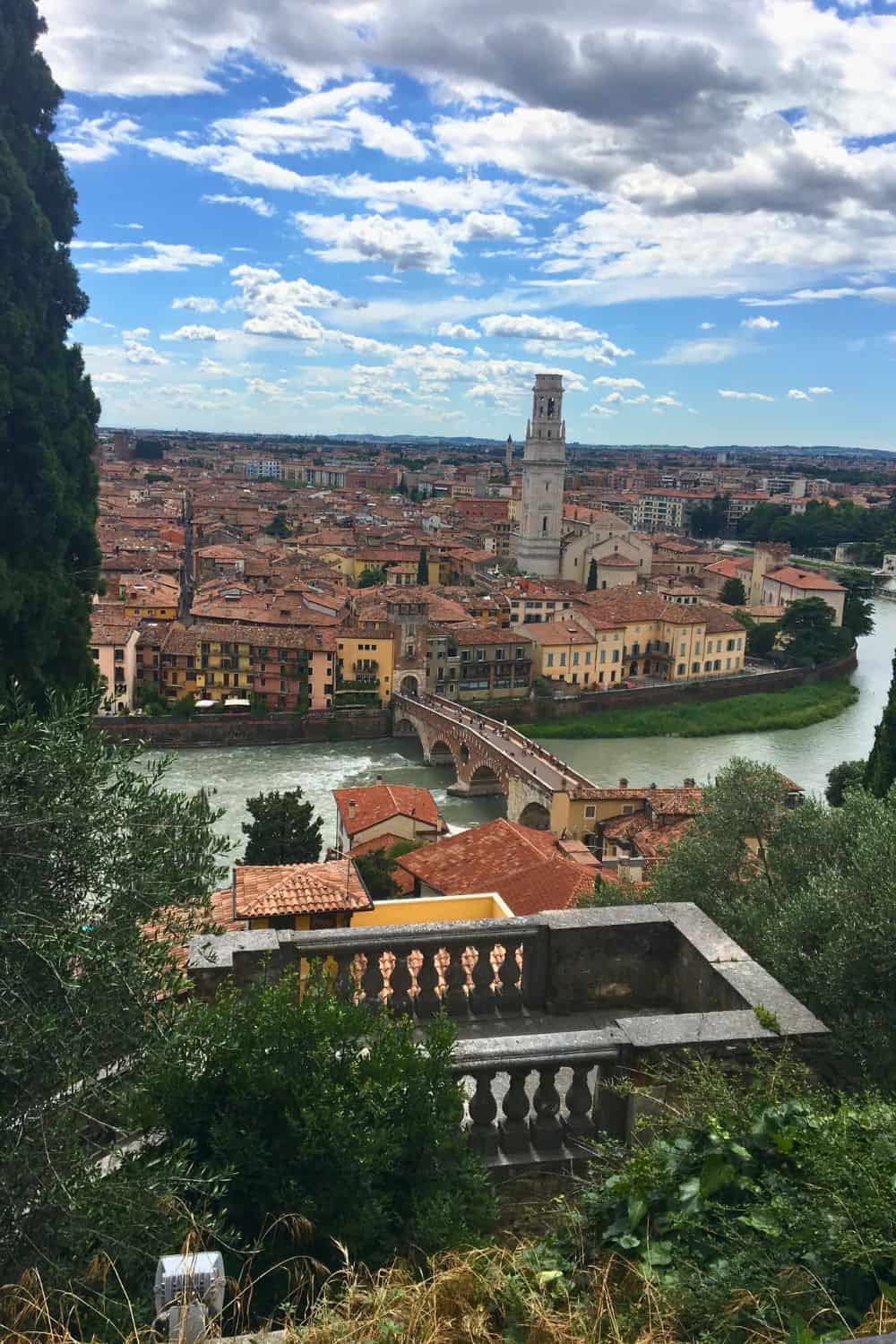 An overview picture of the city of Verona. You can see the buildings and river that runs through the city.