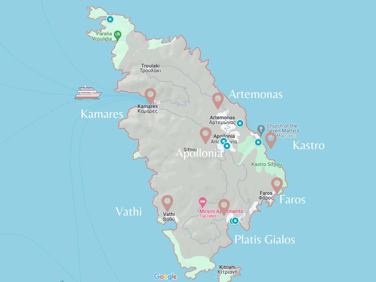 Map of where to stay in Sifnos