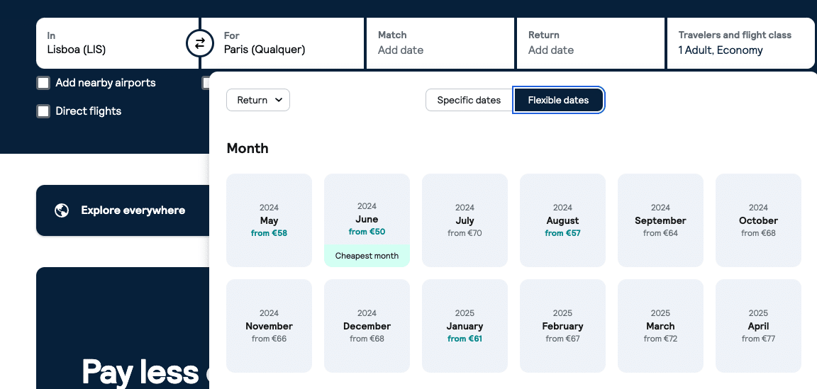 a picture of flight prices by month