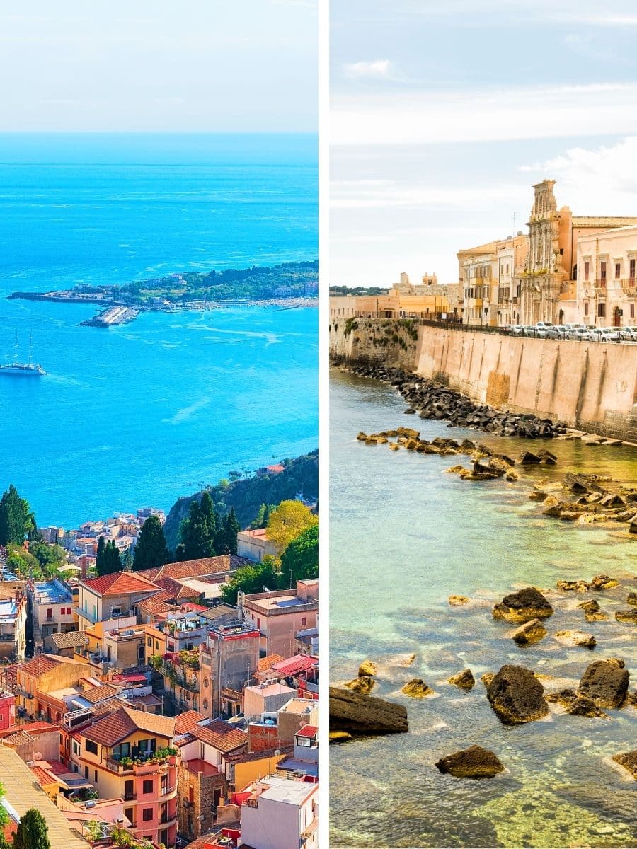 A side by side view of Taormina and Siracusa