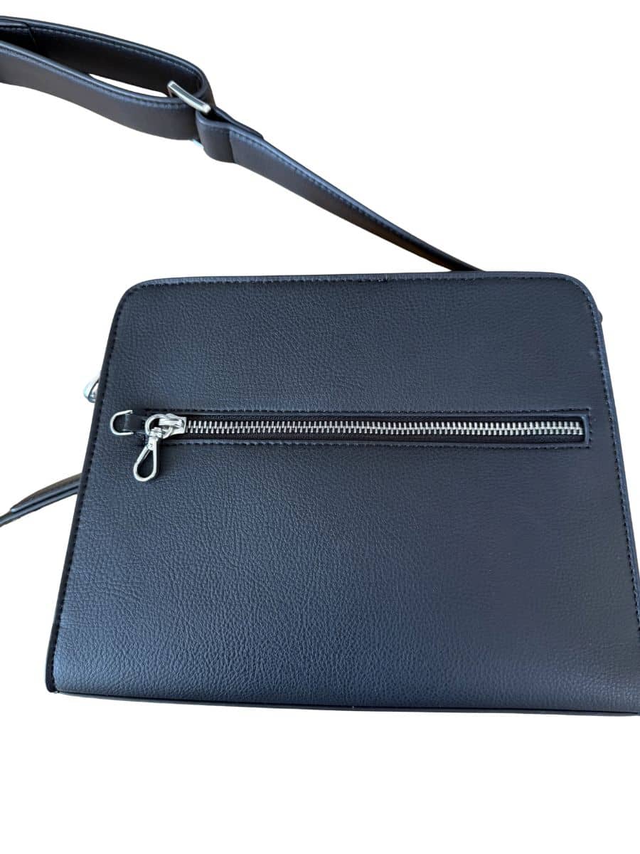 Black anti theft bag for ladies with hidden back zipper pocket for passport and valuables