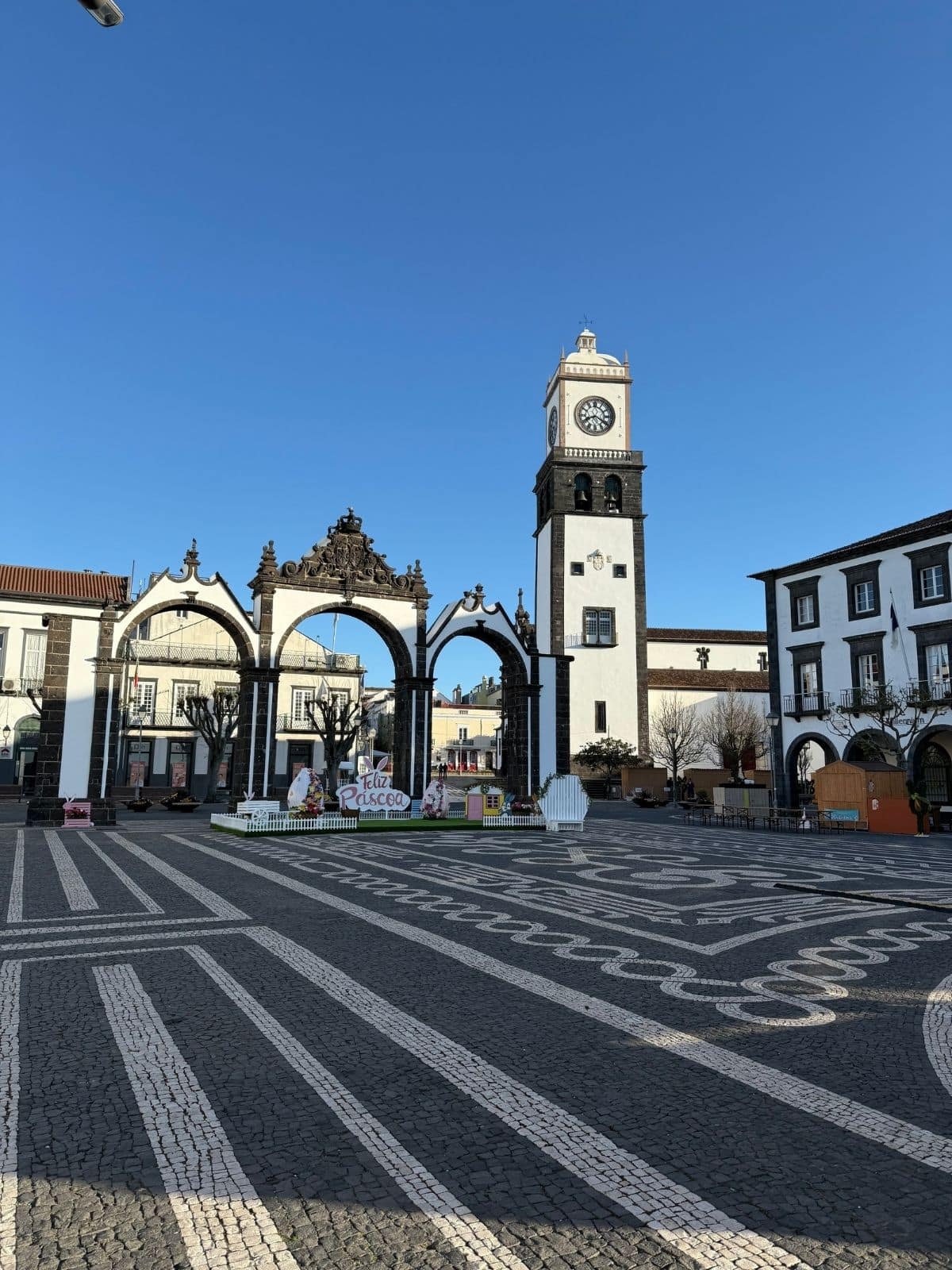 Ponta Delgada city gates and clock tower in S&atilde;o Miguel, Azores