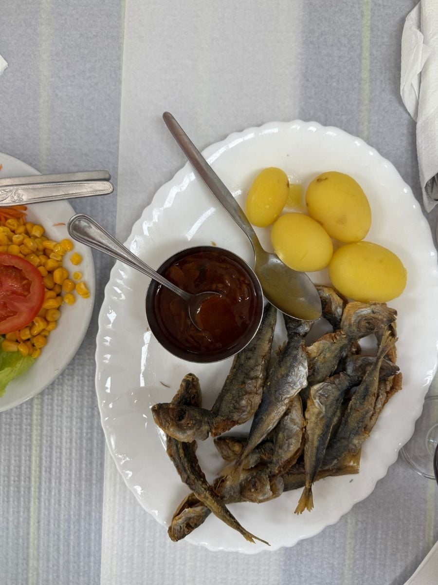 Traditional fried fish with potatoes served at one of the best restaurants in Ponta Delgada, S&atilde;o Miguel