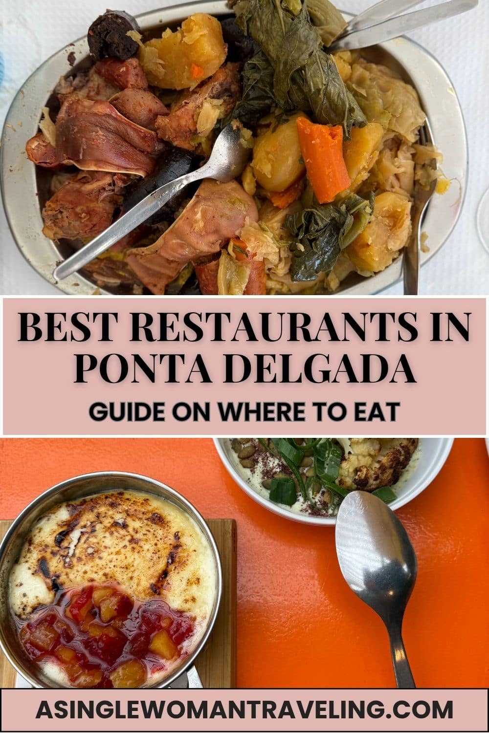 Traditional cozido and baked cheese dishes from restaurants in Ponta Delgada, S&atilde;o Miguel, Azores