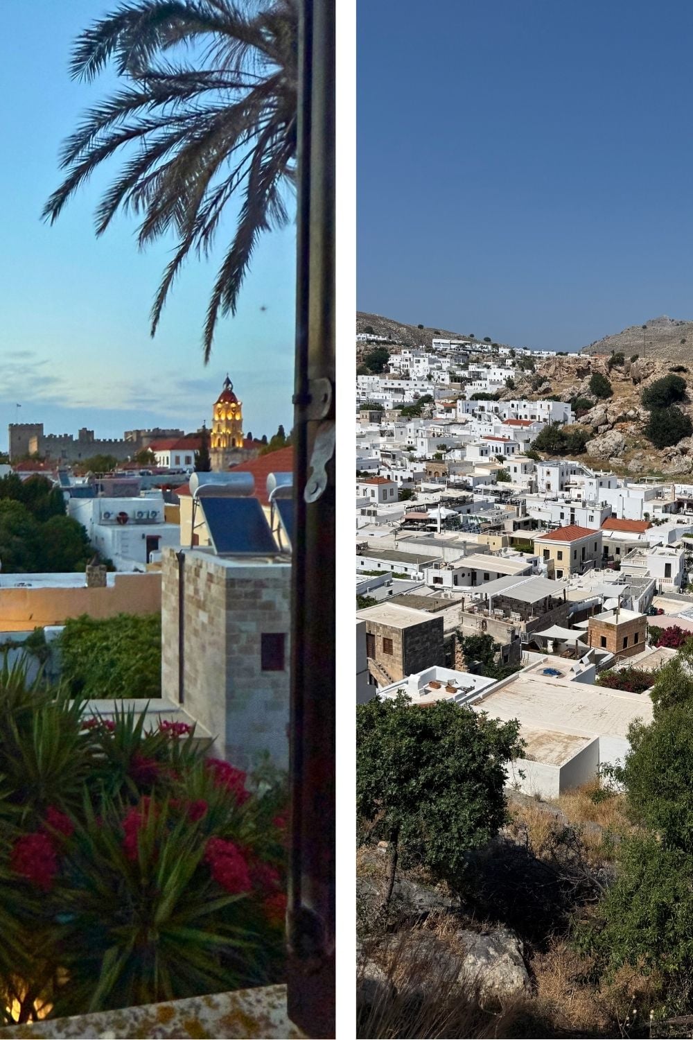 Split image of Rhodes town and Lindos Greece
